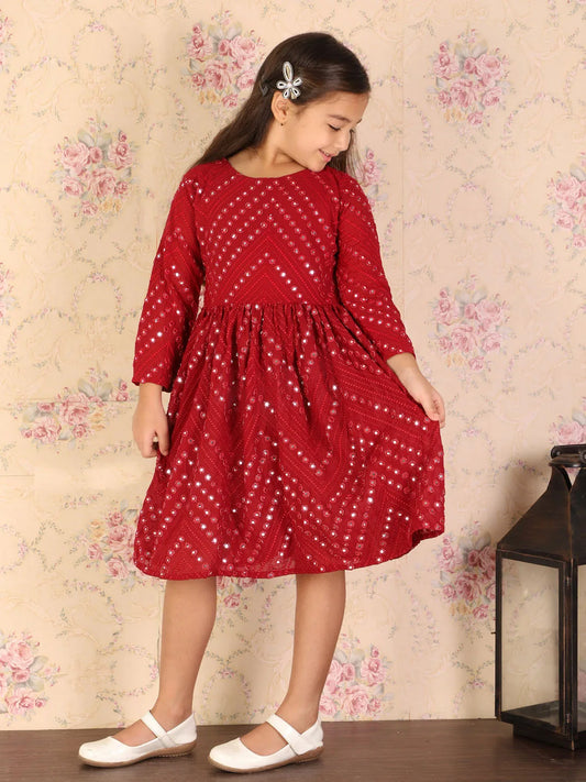 Girls Maroon Ethnic Dress