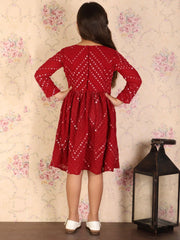 Girls Maroon Ethnic Dress