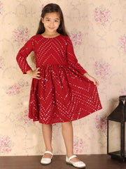 Girls Maroon Ethnic Dress