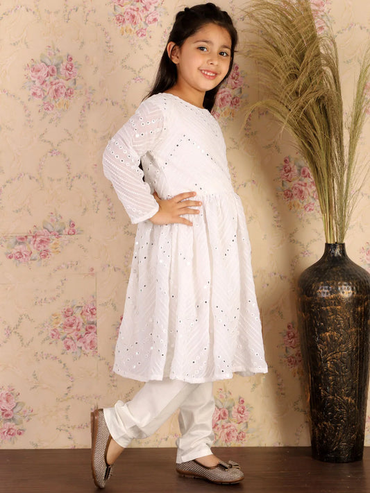 Girls White Kurta And Churidar