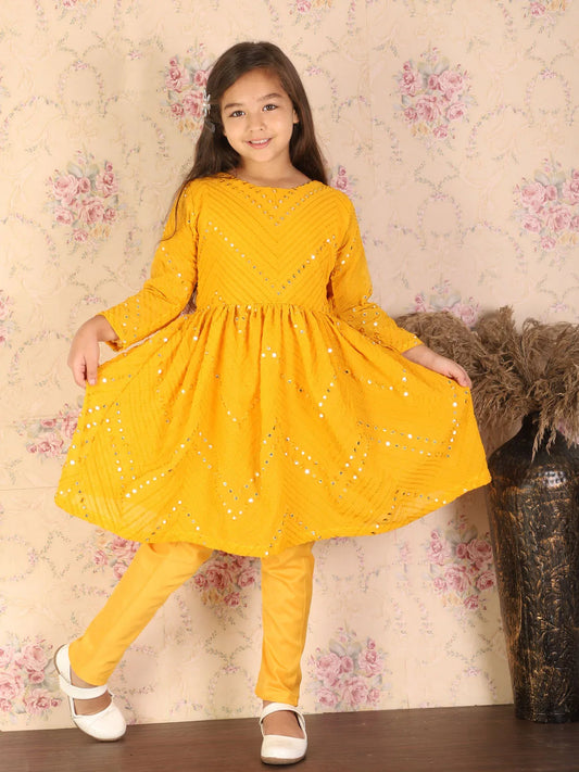 Girls Yellow Kurta And Churidar