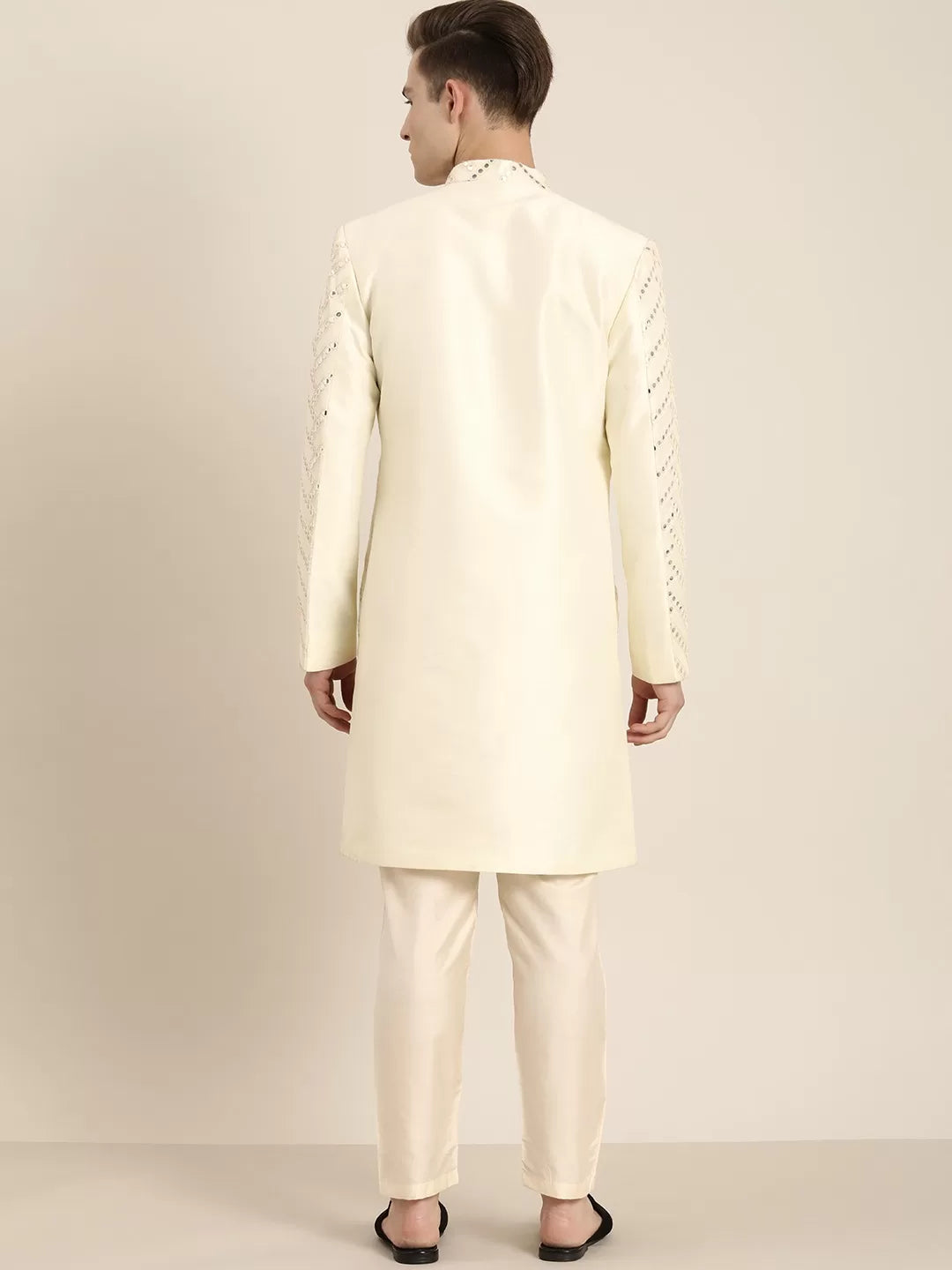 Men's Cream Silk Blend Sherwani Set