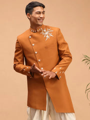 Men's Mustard Silk Blend Sherwani Only Top