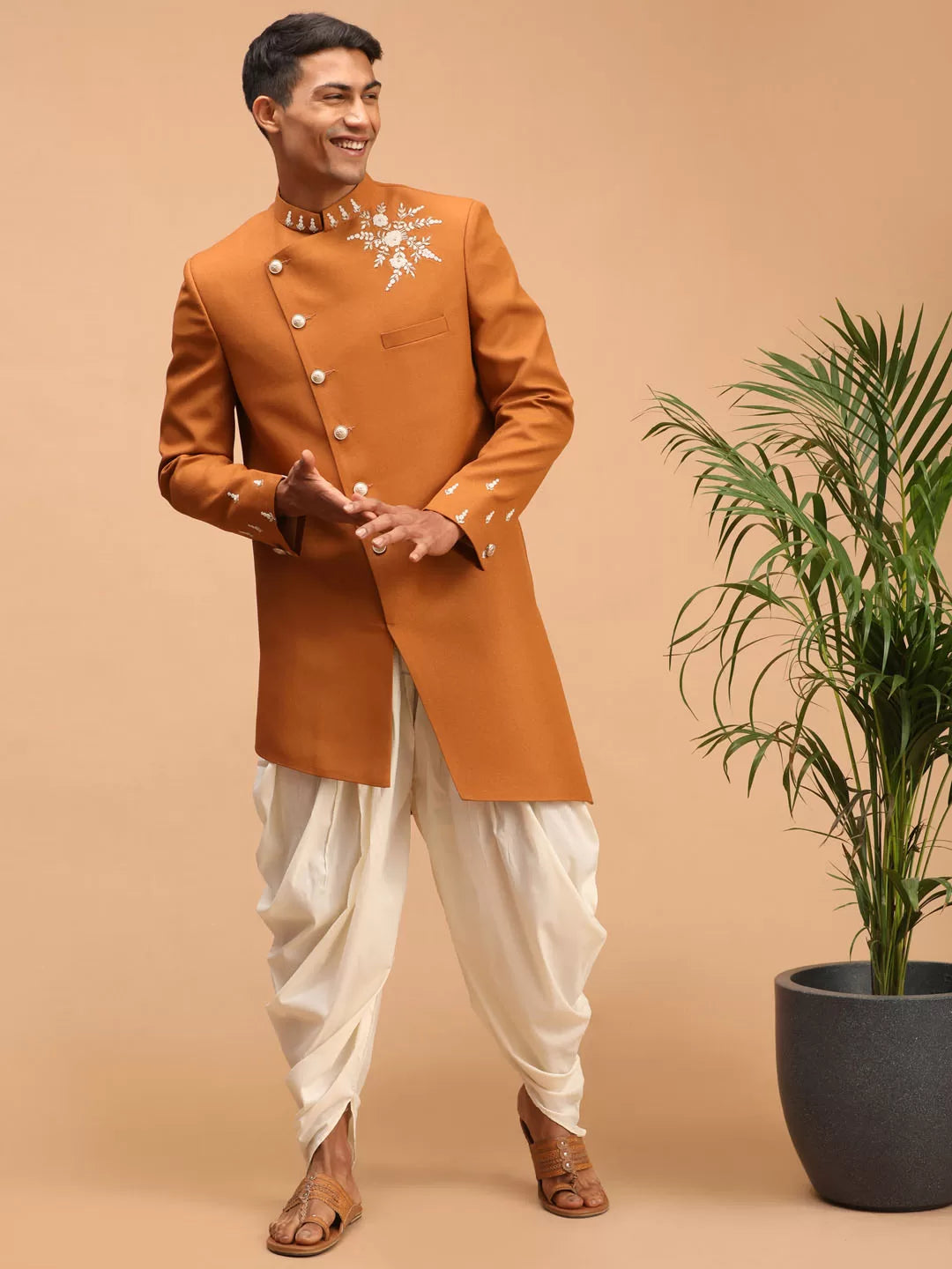 Men's Mustard Silk Blend Sherwani Only Top