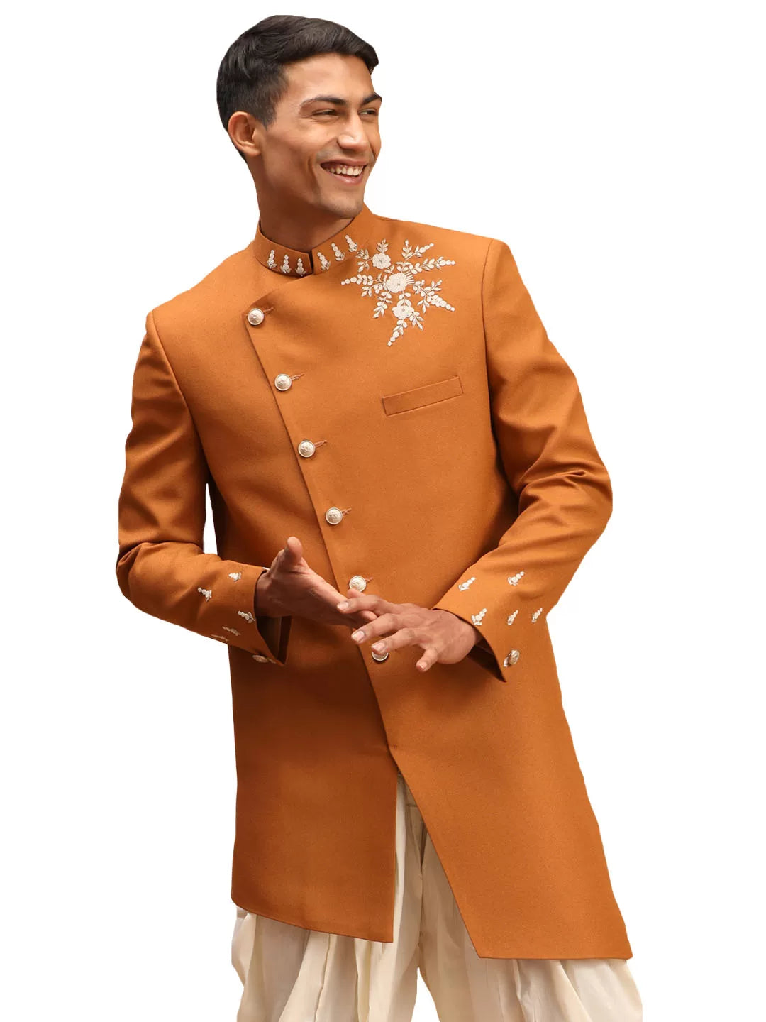 Men's Mustard Silk Blend Sherwani Only Top