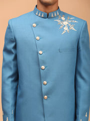 Men's Turquoise Silk Blend Sherwani Only Top