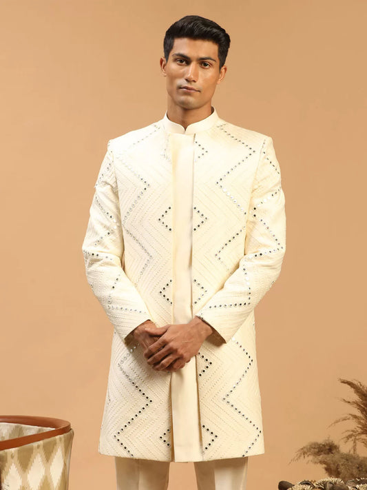 Men's Cream Viscose Sherwani Only Top