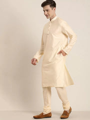 Men's Onion Pink And Cream Viscose Jacket, Kurta and Pyjama Set