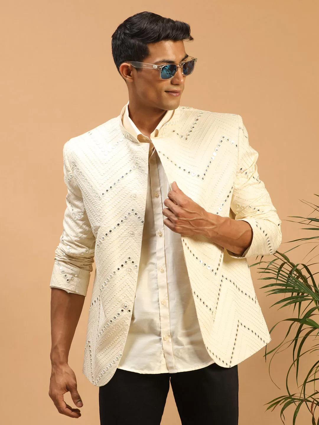 Men's Cream Viscose Ethnic Combo Set