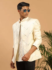 Men's Cream Viscose Ethnic Combo Set