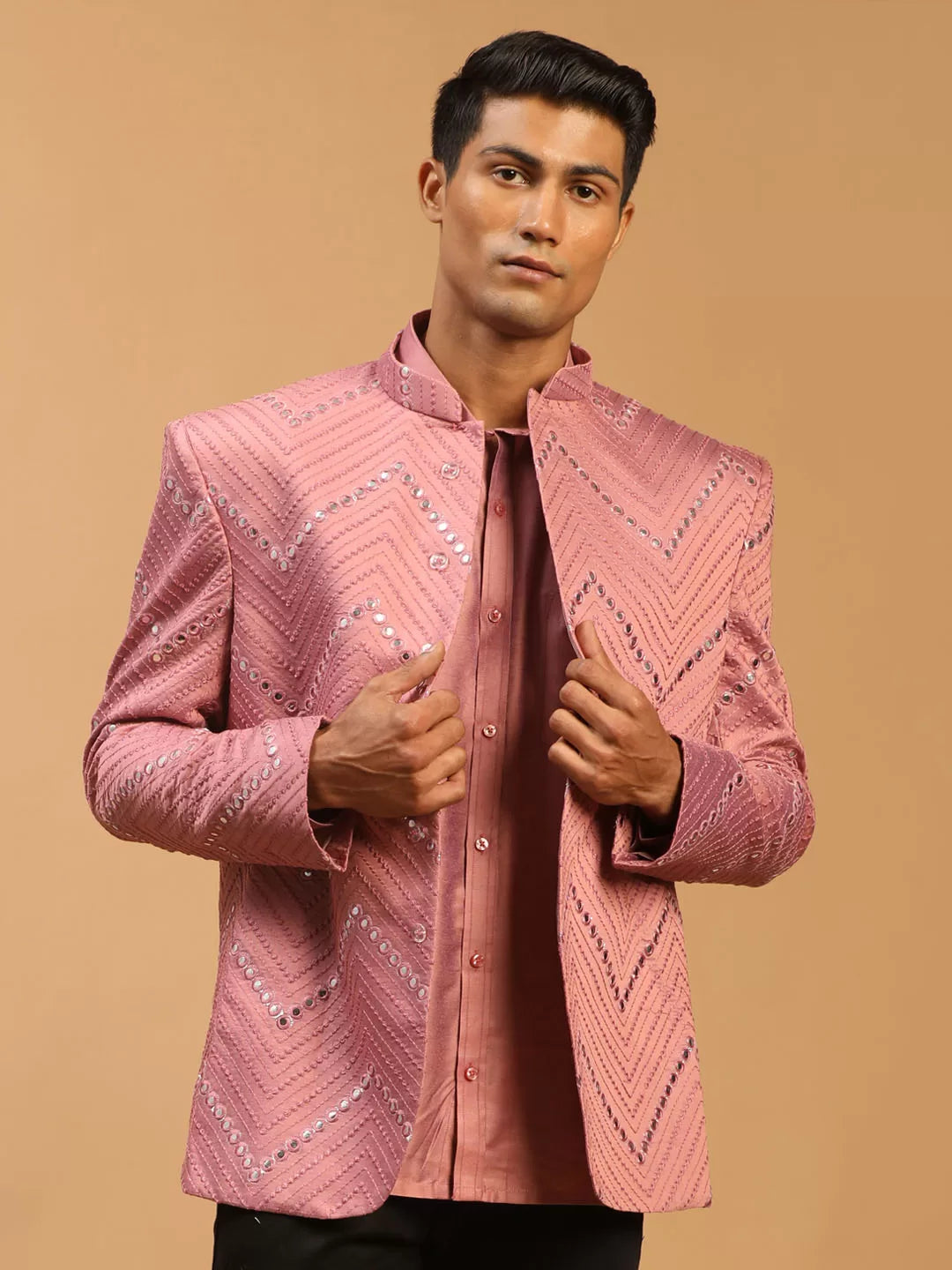 Men's Onion Pink Viscose Ethnic Combo Set