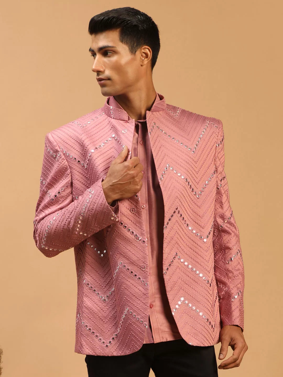 Men's Onion Pink Viscose Ethnic Combo Set