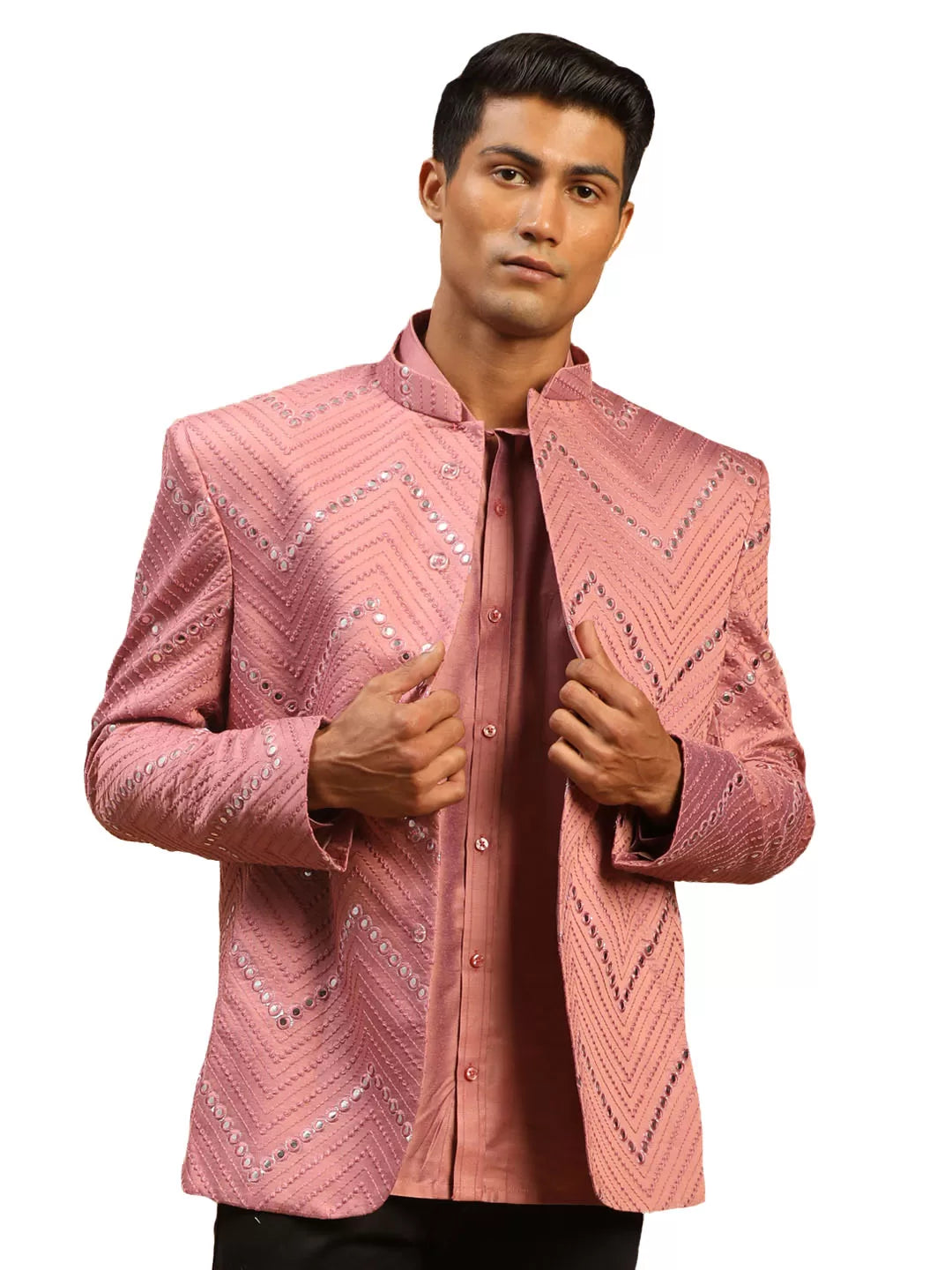 Men's Onion Pink Viscose Ethnic Combo Set