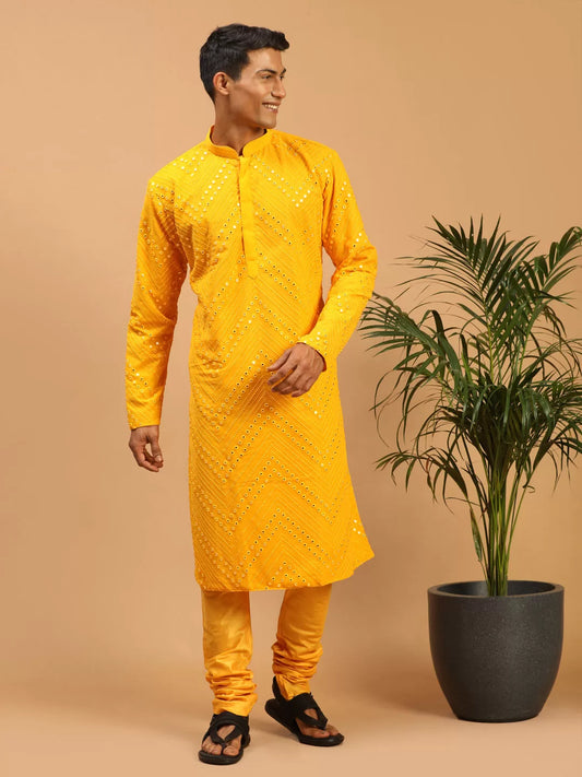 Shrestha By Vastramay - Men's Yellow Georgette Kurta Pyjama Set