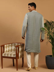 Men's Grey And Cream Georgette Kurta Pyjama Set