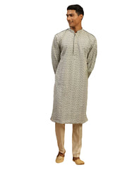 Men's Grey And Cream Georgette Kurta Pyjama Set