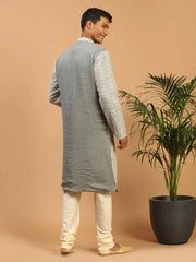 Men's Grey And Cream Georgette Kurta Pyjama Set