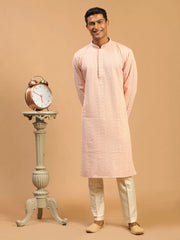 Men's Pink And Cream Georgette Kurta Pyjama Set