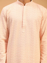 Men's Pink And Cream Georgette Kurta Pyjama Set