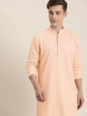 Men's Pink And Cream Georgette Kurta Pyjama Set