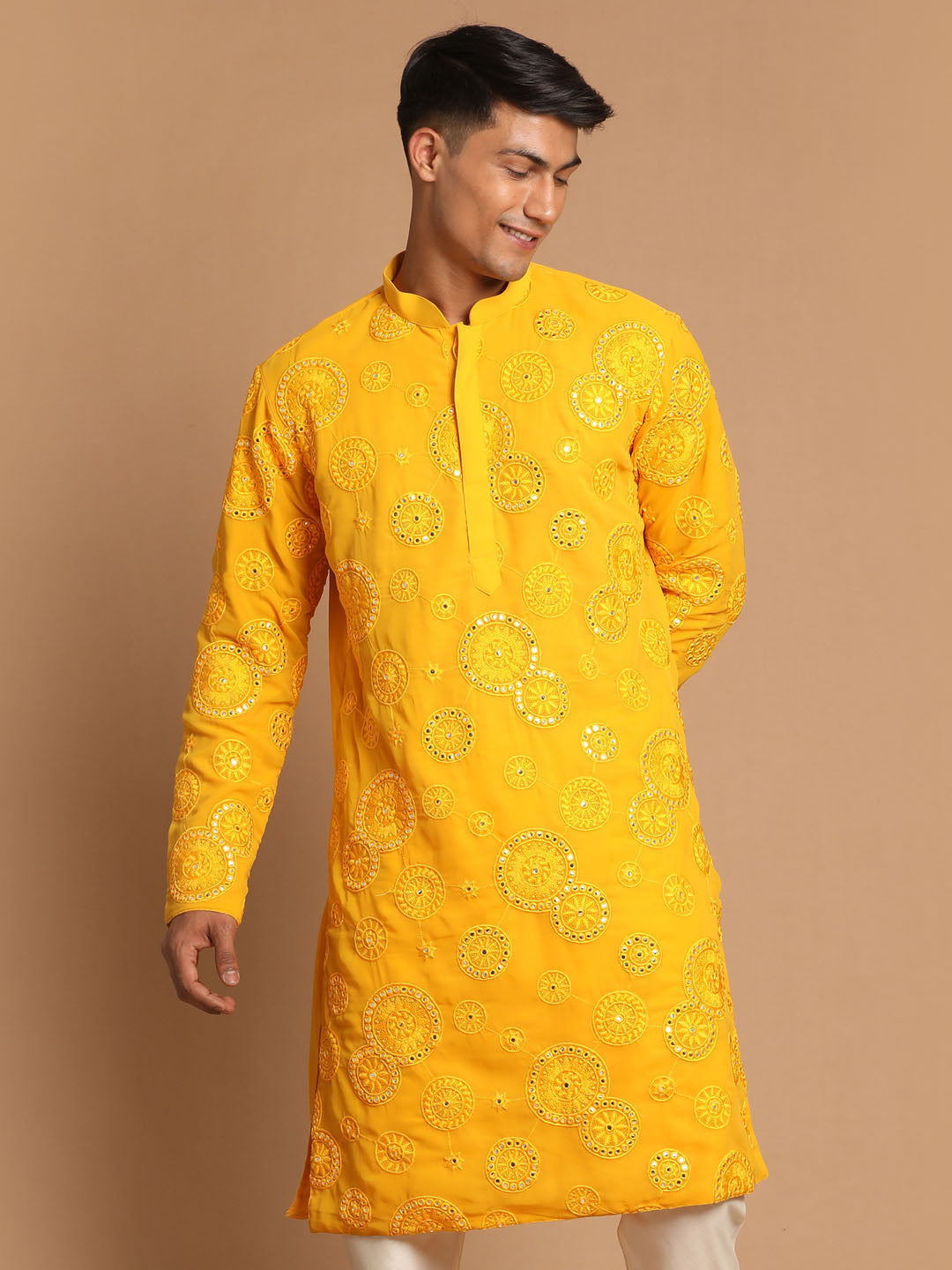 Men's Yellow Georgette Kurta