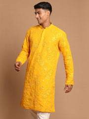 Men's Yellow Georgette Kurta