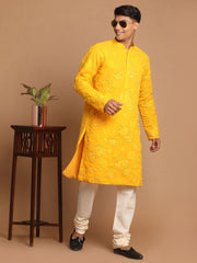 Men's Yellow Georgette Kurta