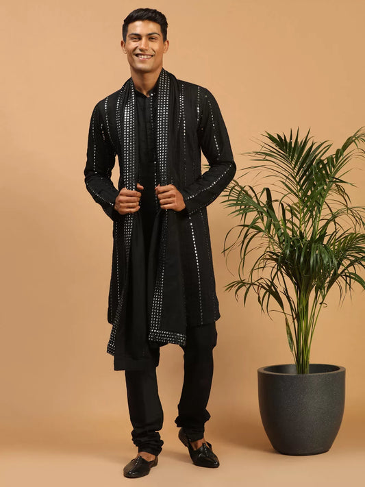 Men's Black Viscose Kurta, Pyjama & Dupatta Set