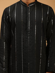 Men's Black Viscose Kurta, Pyjama & Dupatta Set