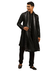 Men's Black Viscose Kurta, Pyjama & Dupatta Set