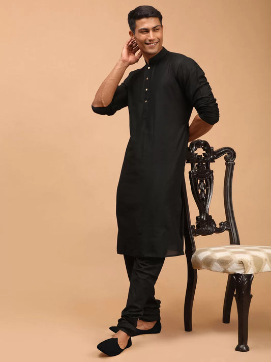 Men's Black Viscose Kurta Pyjama Set