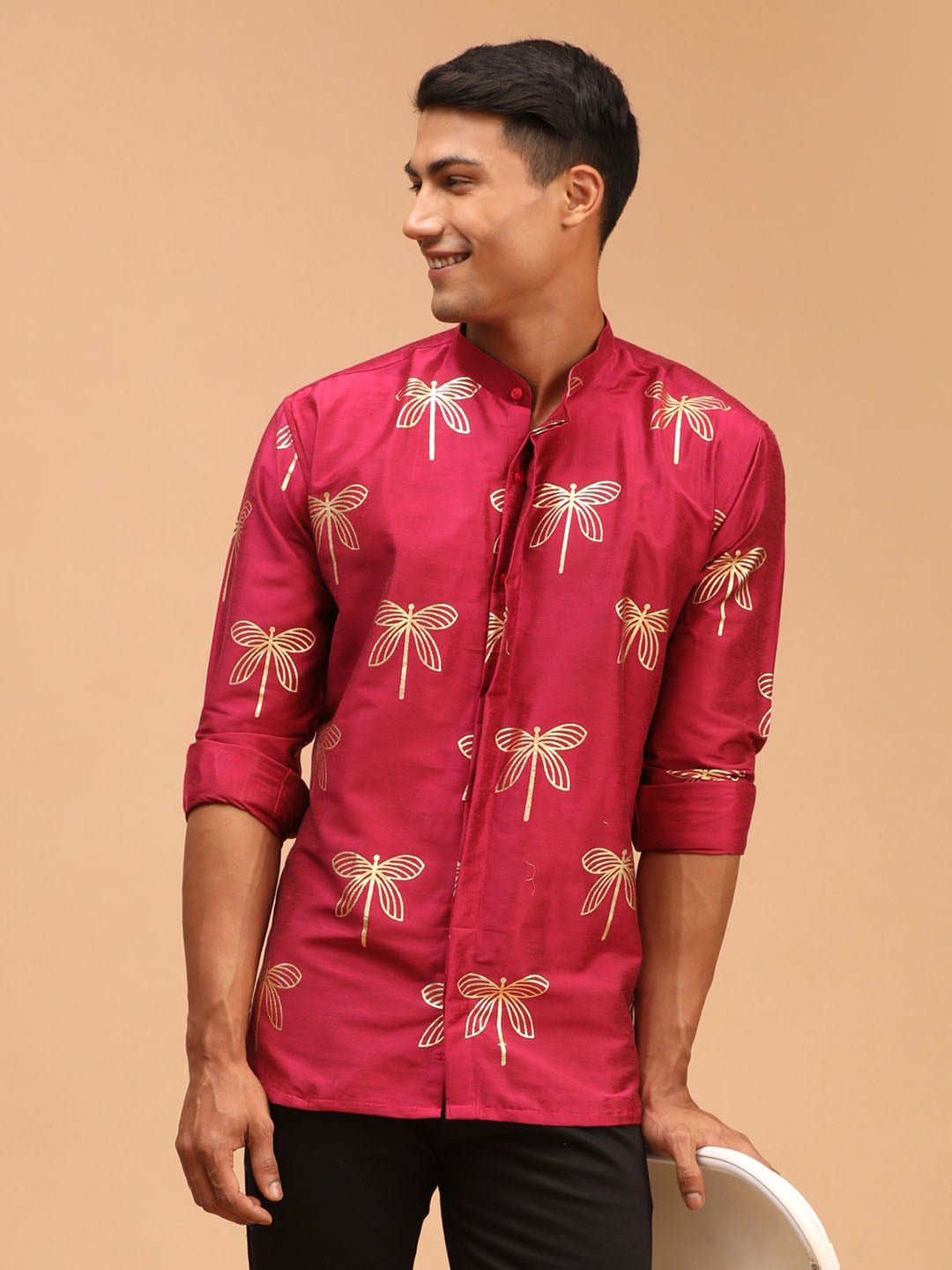 Vastramay - MEN'S FUCHSIA FOIL PRINT SHIRT