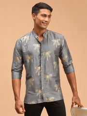 Vastramay - MEN'S GREY FOIL PRINT SHIRT