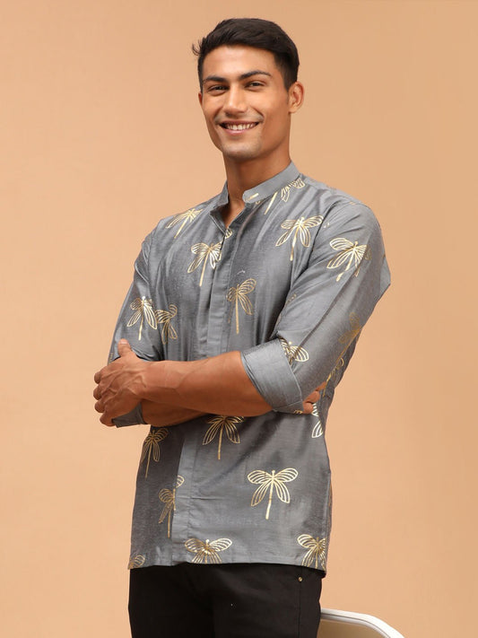 Vastramay - MEN'S GREY FOIL PRINT SHIRT