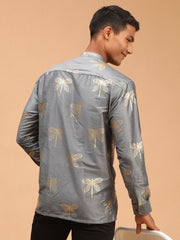 Vastramay - MEN'S GREY FOIL PRINT SHIRT