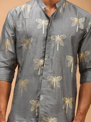 Vastramay - MEN'S GREY FOIL PRINT SHIRT