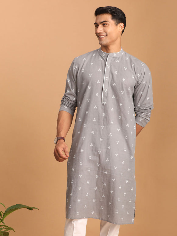 Men's Grey Geometric Booti Jacquard Kurta