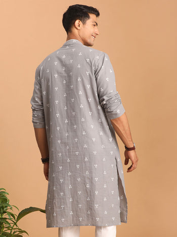 Men's Grey Geometric Booti Jacquard Kurta