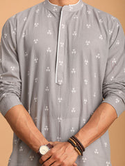 Men's Grey Geometric Booti Jacquard Kurta