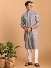 Men's Grey Geometric Booti Jacquard Kurta