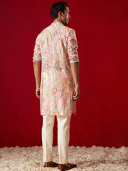 Men'S Multicolor Base Peach Cotton Printed Kurta Pant Set