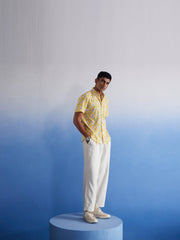 MEN'S YELLOW IKKAT PRINT COTTON SHIRT