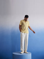 MEN'S YELLOW IKKAT PRINT COTTON SHIRT