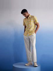 MEN'S YELLOW IKKAT PRINT COTTON SHIRT