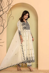 Women Thread Embroidered Anarkali Kurta Paired With Bottom And Dupatta