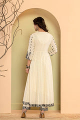 Women Thread Embroidered Anarkali Kurta Paired With Bottom And Dupatta