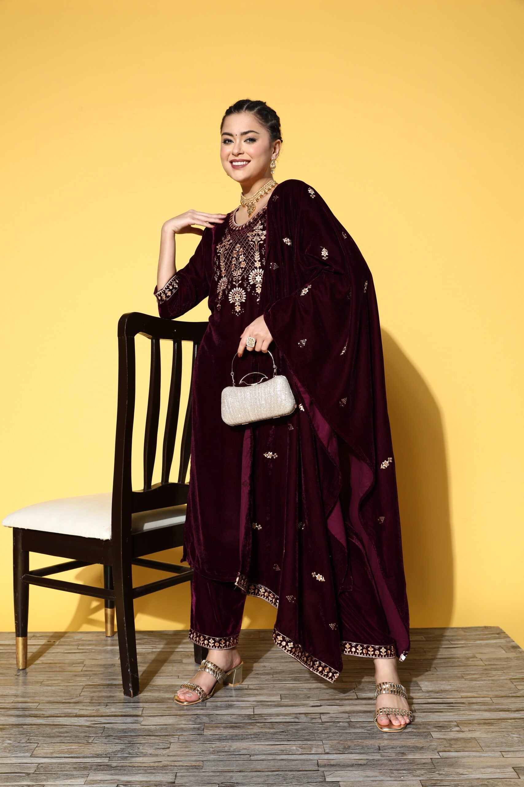 Purple Embroidered Kurta Set With Embroidered Dupatta