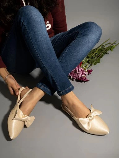 Stylish Decor Bow Point Toe Slingback Cream Mules For Women & Girls