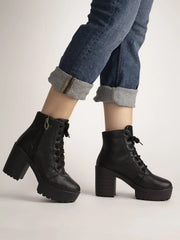 Womens & Girls Black Solid Lace Up Boots