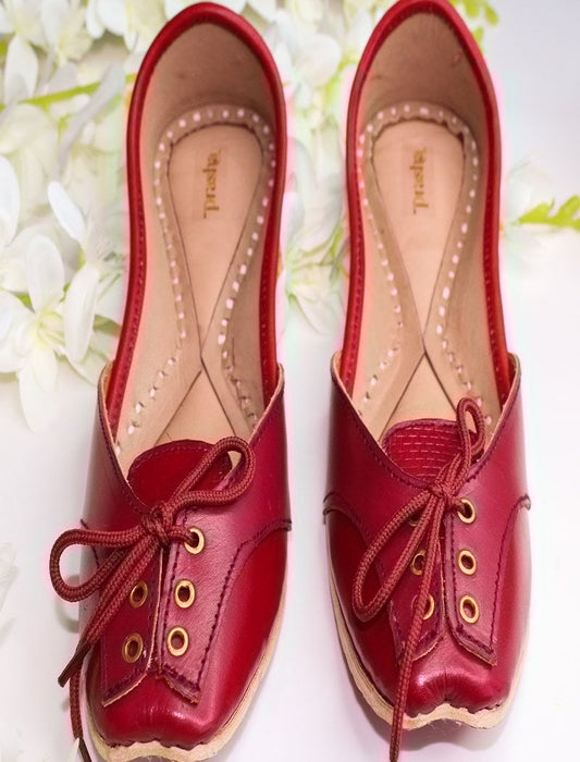 Women Deep Red Formal Handcrafted Flat